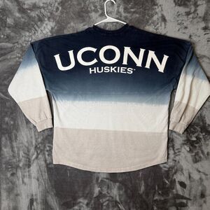 UConn Huskies Women's Ombre Long Sleeve Dip-Dyed Spirit Jersey - Navy Large